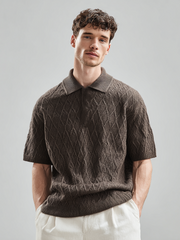 Men's casual diamond-shaped knitted lapel poloT T-shirt