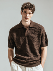 Men's casual textured knitted lapel knitted poloT T-shirt