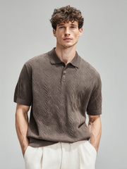 Men's casual textured knitted lapel knitted poloT T-shirt