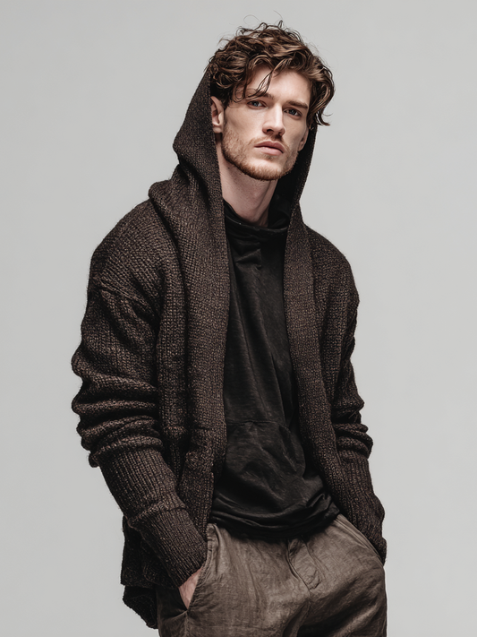 Men's fashionable hooded knitted cardigan