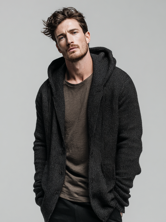 Men's fashionable hooded knitted cardigan