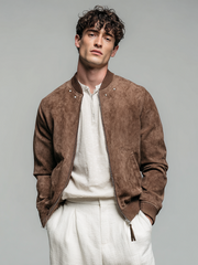 Casual men's zipper suede jacket