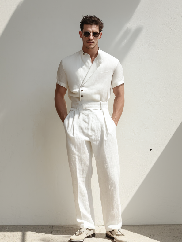 Men's Short-Sleeve Linen Jumpsuit
