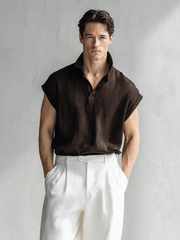 Men's casual linen short-sleeved shirt