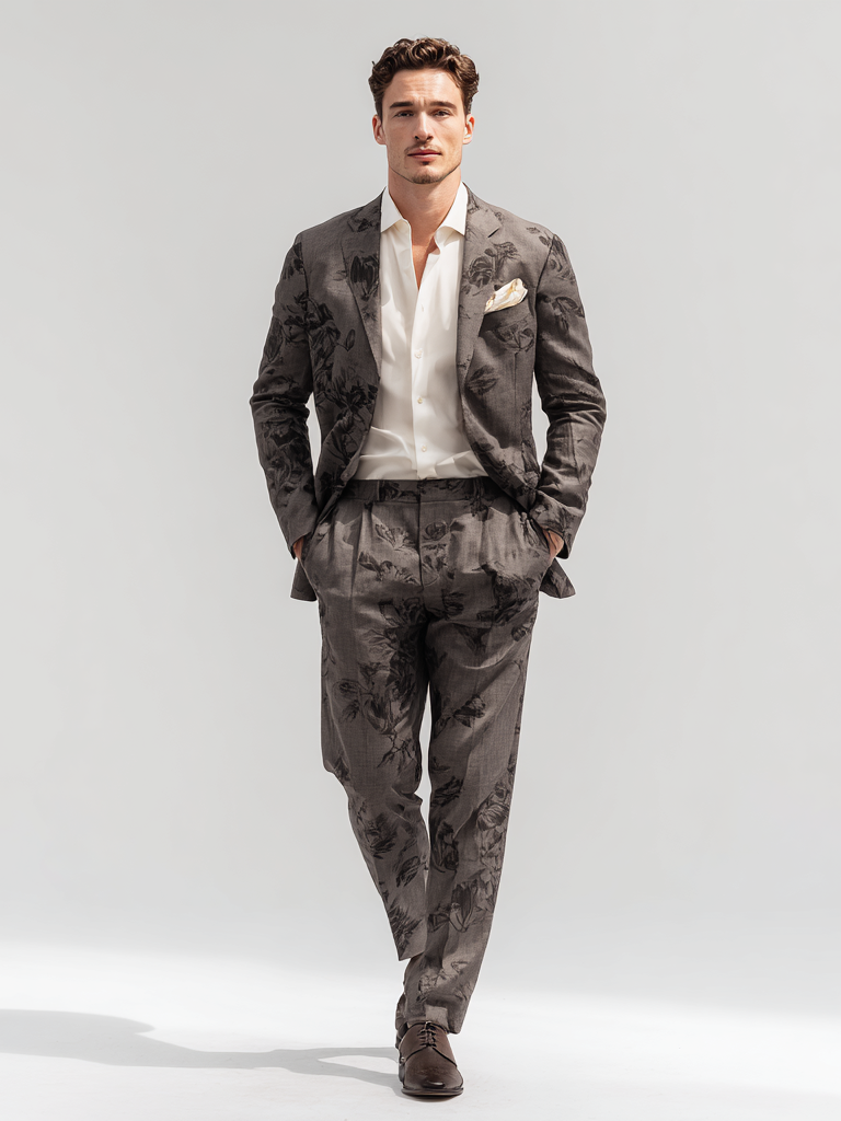 Men's casual printed lapel long-sleeved top