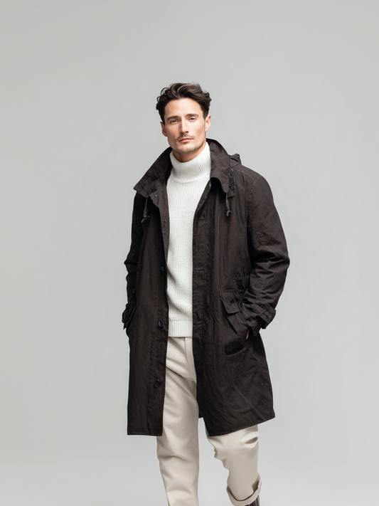 Men's casual long hooded trench coat