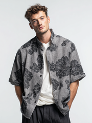 Men's casual printed lapel short-sleeved top