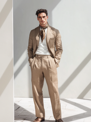 Men's casual linen suit set (including silk scarf)