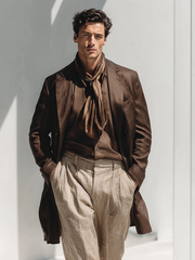 Men's casual long blended suit collar jacket