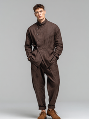 Men's linen stand-up collar suit