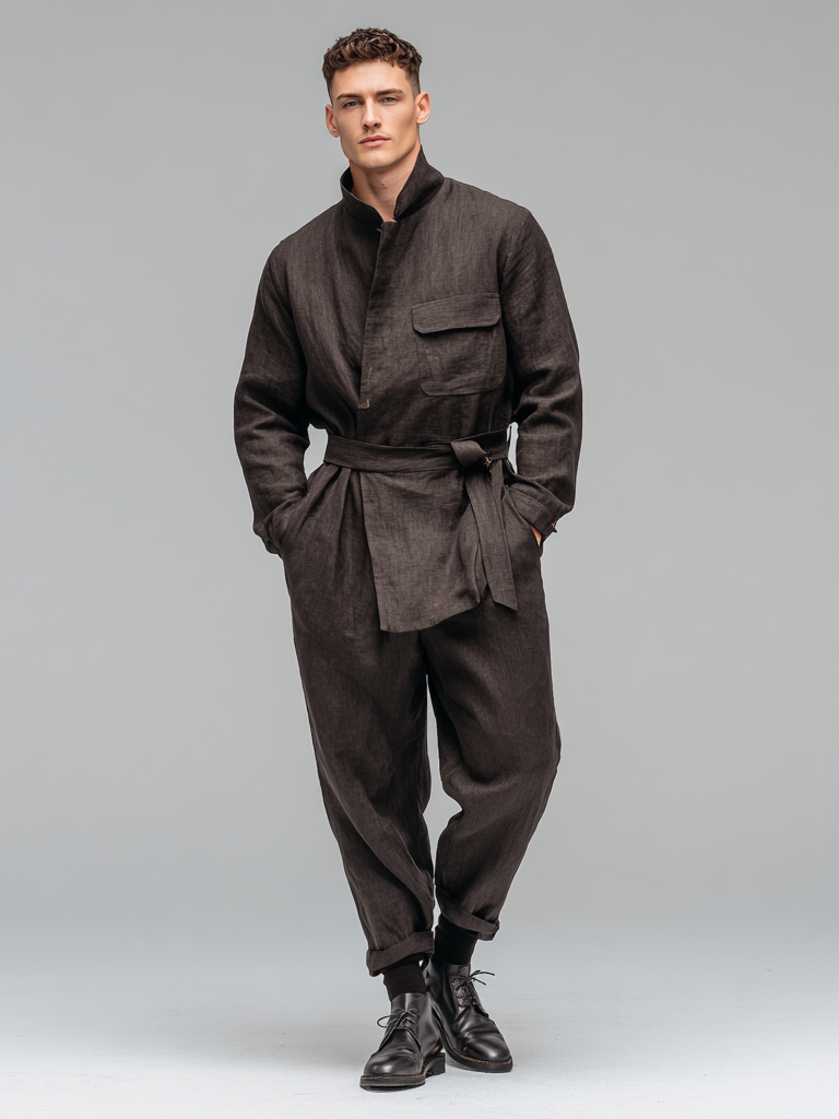 Loose linen casual suit for men