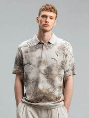 Men's pure cotton T-shirt with cloud mist and bird print