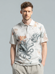Men's pure cotton T-shirt with Marine plant octopus print