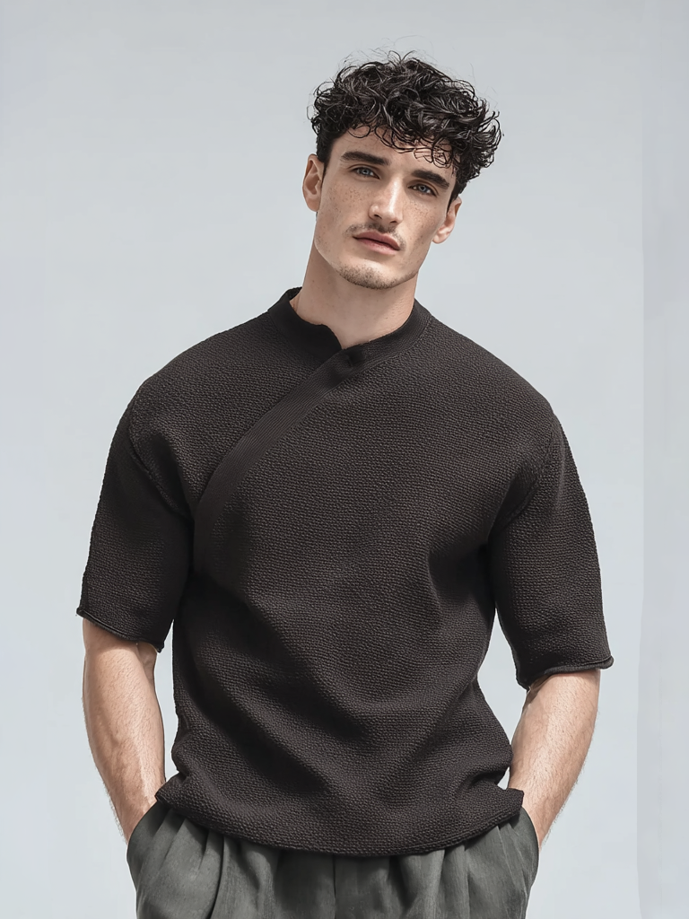 Men's casual knitted short-sleeved T-shirt
