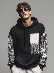 Men's casual photo patchwork printed hooded sweatshirt