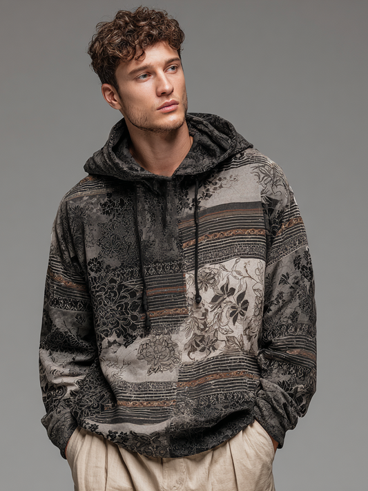 Men's Bohemian printed hooded sweatshirt