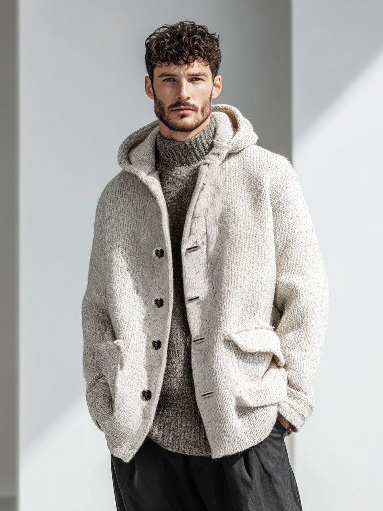 Men's woolen hooded jacket