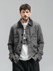 Men's herringbone leather collar casual jacket
