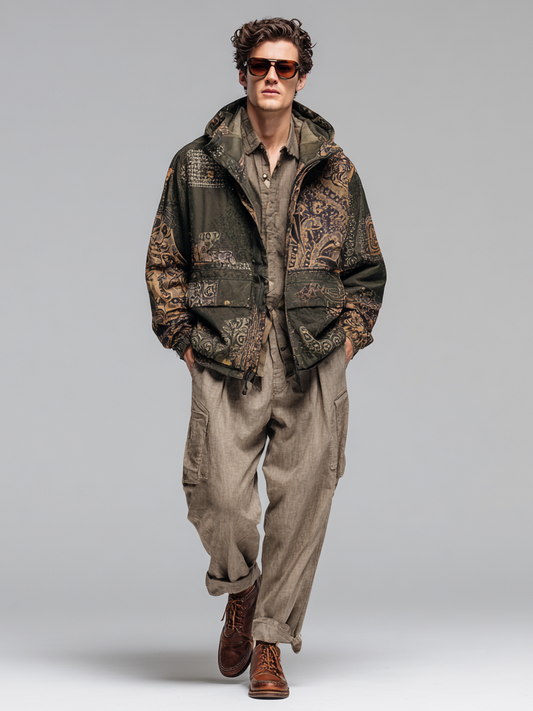 Men's floral print hooded jacket