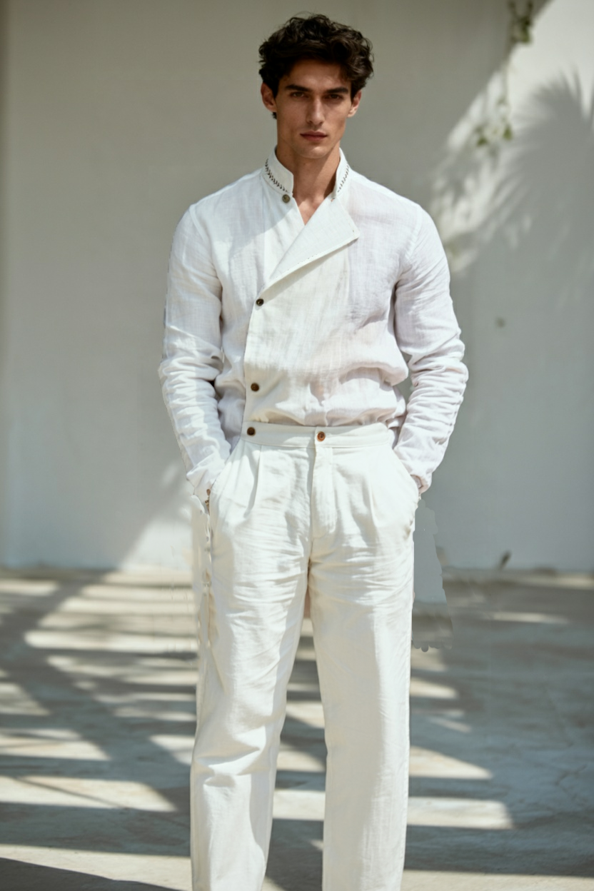 Abito da uomo in puro cotone con collo alto