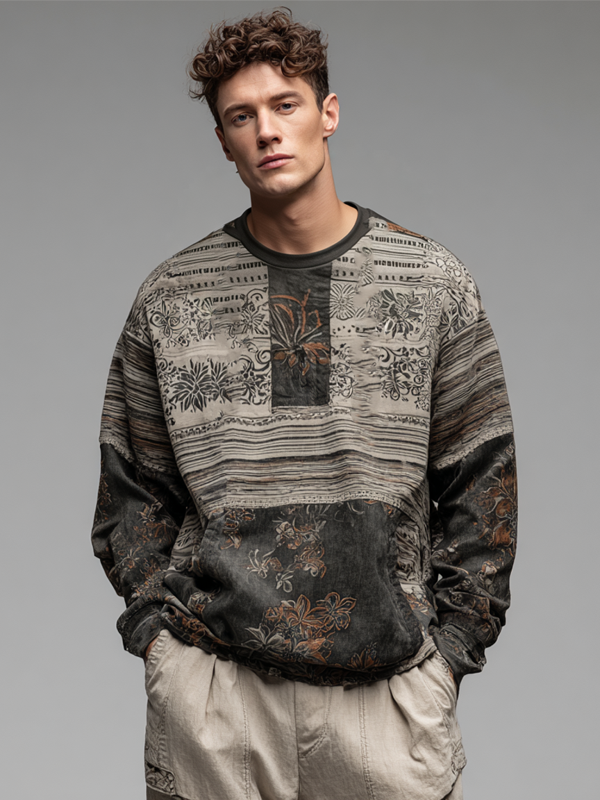 Men's Bohemian printed hooded sweatshirt