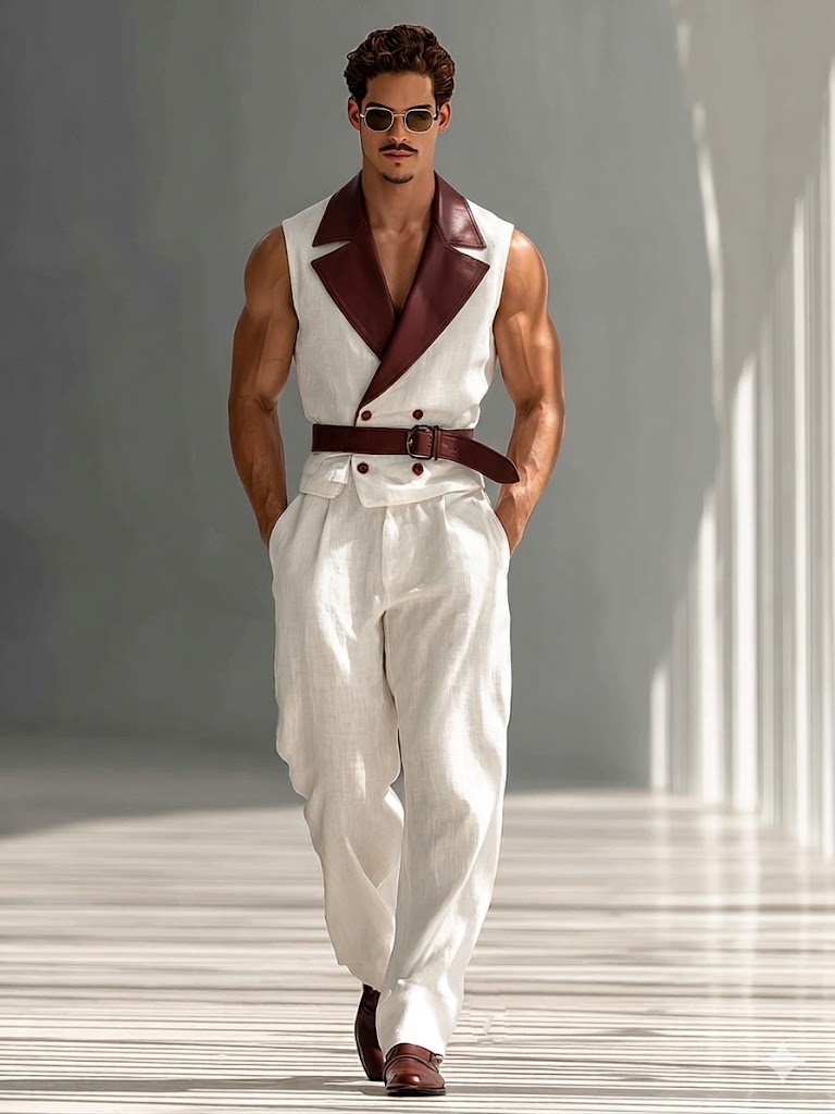 Linen blend sleeveless fashion jumpsuit (with belt)